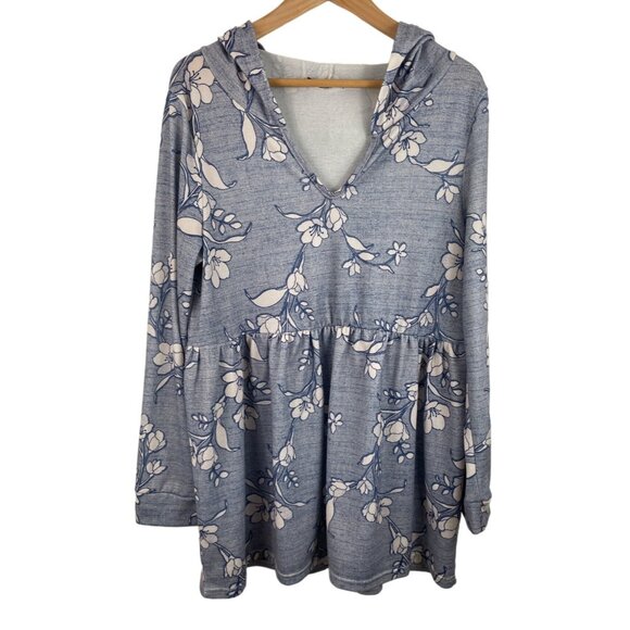 Love U Dear Tops - Love U Dear Womens Size Large Blue & White Floral Hoodie